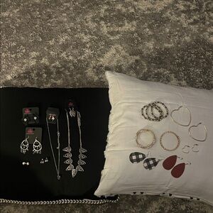 Paparazzi Silver Teardrop Earrings and Black Floral Studs